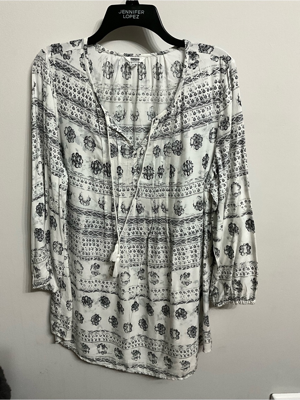 Sonoma White Tunic with Black Boho Print
